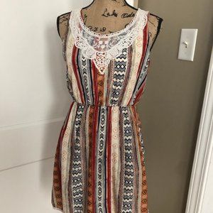 Patterned/Cheveron Dress with Lace Detailing